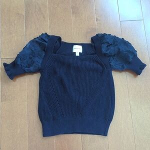 NAVY Sweater Top Puff Sleeves NWOT